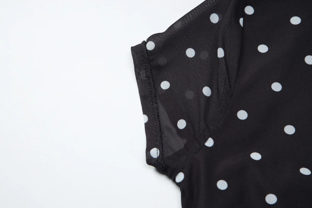 FDYOUI Chic Square Collar Black T-shirts Women's Summer Short Sleeve Polka Dot T Shirt 2026 Girls Clothes Slim Ruched Crop Top