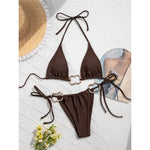 Sexy Halter Metal Rings High Leg Cut Bikini Female Swimsuit Women Swimwear Two-Pieces Bikini Set Bather Bathing Suit Swim V6564