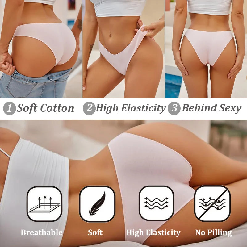 4Pcs Women's Cotton Briefs Seamless Women Sexy Panties Intimates Solid Color Breathable Underwear Female Low Waist Soft Lingerie