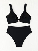 2026 High Waist Bikinis Women V-neck Swimwear Female Sexy Strappy Swimsuit Solid Bathers Bathing Swimming Swim Suit Beachwear