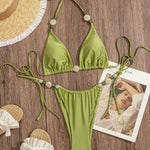 DEKA Push Up Backless Swimwear Halter Brazilian Bikini Set Solid Micro String Thong Swimsuit Bikini Women Side Straps Bathing