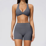 Summer Yoga Sets Women Front Cross Sports Bra Exercise Suits Outwear Lifting Buttocks Abdominal Compression Shorts Fitness Set