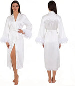 Bride Robe with Feather for Wedding Day Bridal Satin Robe Sexy Silk Bride Bathrobe for Women Bachelorette Wedding Party Getting
