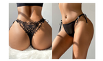 Women‘s Mesh Lace Panties Plus Size M-3XL Sheer Embroidered Flowers Low Rise Sexy Underwear with Ribbon Metal Ring Daily Wear
