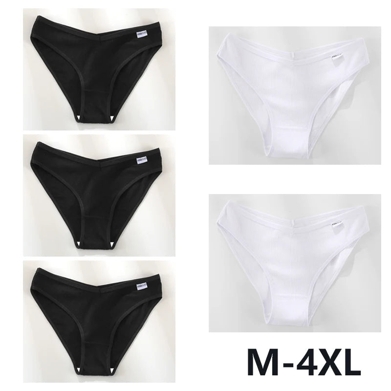 5Pcs Women Cotton Panties V-Belt Ladies Soft Female Sexy M-4XL Low-Rise Panties Bikini Underwear Comfortable Lingerie 2024