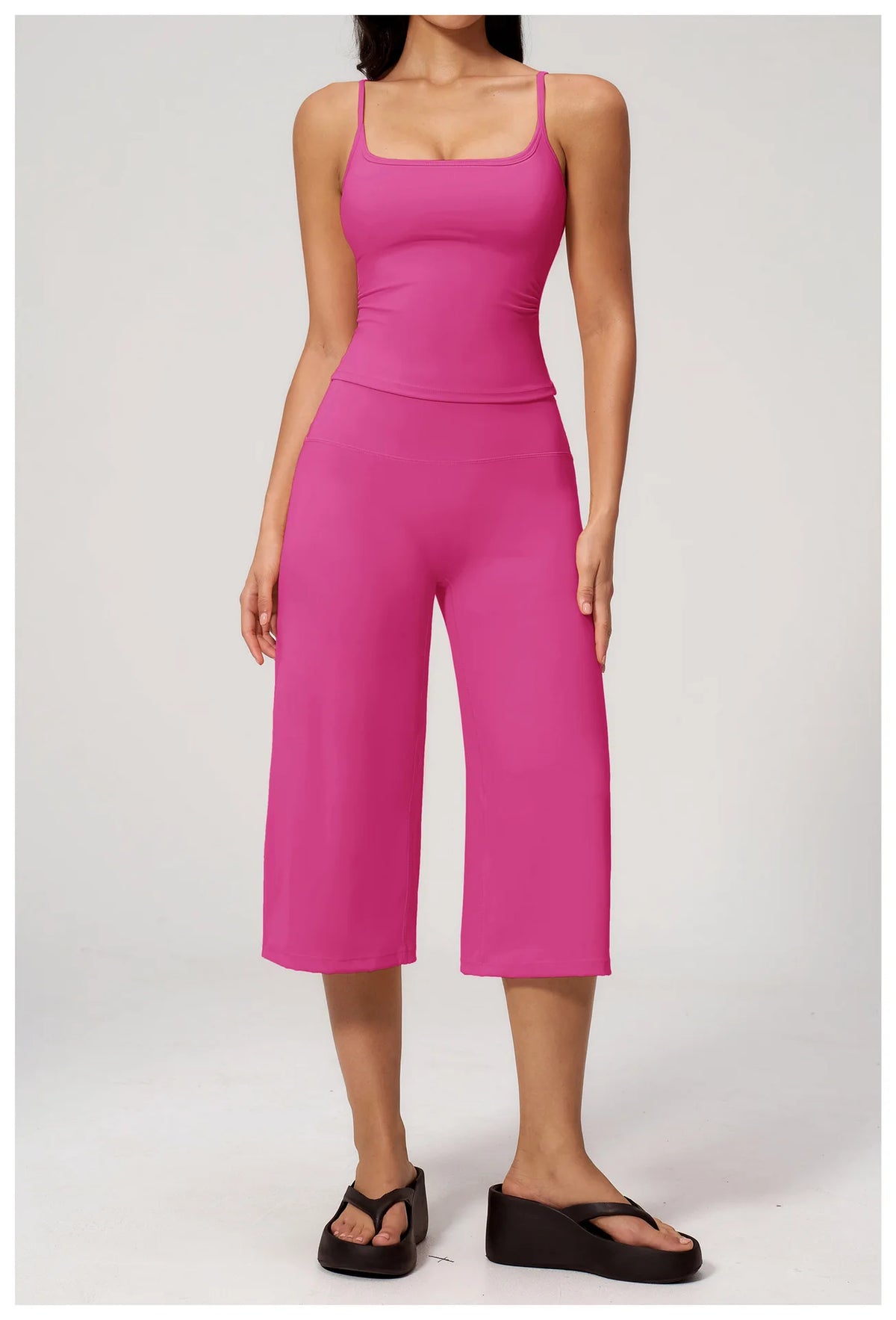 Gym Workout Yoga Sets Women Square Neck Slimming Sports Tank Top Fitness Gym Suit Outdoor High Waist Flare Pants Two-piece Set