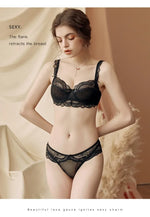 MOYISU Pure Desire Lace Bra Set Women Sexy Anti-Sag Push Up Bralette Sheer Underwear for Big/Small Chest Comfort Support