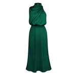 Foridol One Shoulder Turtleneck Tank Satin Women Party Dress Robe Zip Sleeveless Elegant Vintage Folds Women Clothing 2025
