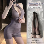 Sexy Schoolgirl Two-way Zipper Open Chest Crotch Bodysuits Deep V Suspenders Sleeveless Bodysuits Charming Thin Casual Hot 15T6
