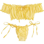 Porn Women Sexy Lingerie Off Shoulder Bralette Strapless Ruffles Bra and Panty Sets Female Transparent Underwear