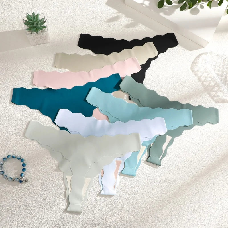 8PCS Women Seamless Panties Ultra-thin Panties Women Ice Silk Wavy Design Underwear Sexy Panty Low Waist G-string Female Solid