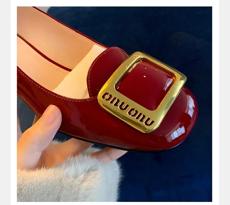Women Pumps Fashion Square Heel Sexy High Heels Wedding Shoes Ladies Round Toe Metal Buckle Party Chunky Shoes Zapatillas Mujer
