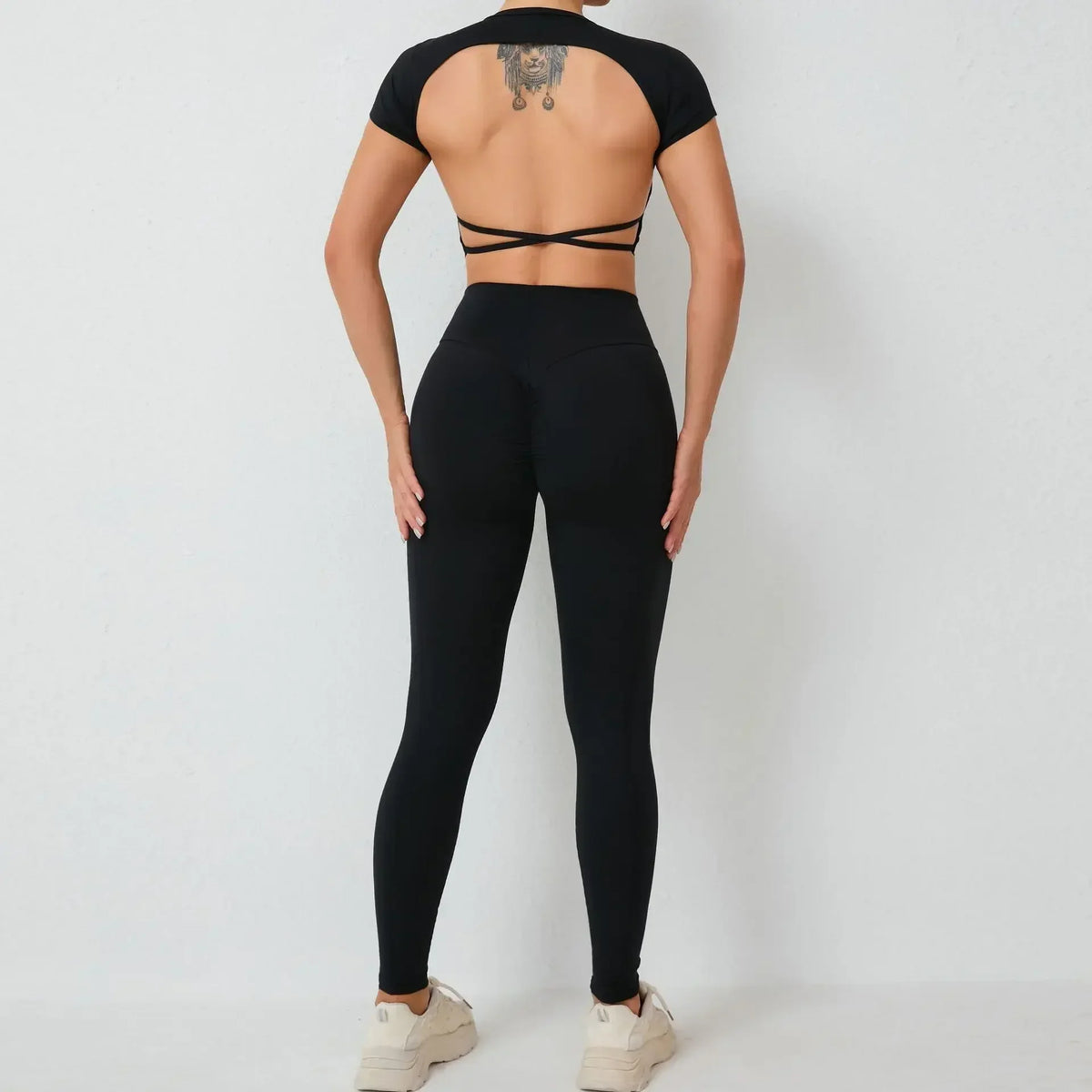 Women's Yoga Sets 2 Piece High Waist Hip Lift Leggings with Cross Back Sports Bra Seamless Workout Clothes Fitness Gym Wear Set