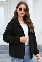 Phantasy Woman Hooded Fleece Coat Womens Casual Jacket Soft Heavy Autumn Winter Solid Hooded Jacket Ladies Outwear Overcoat