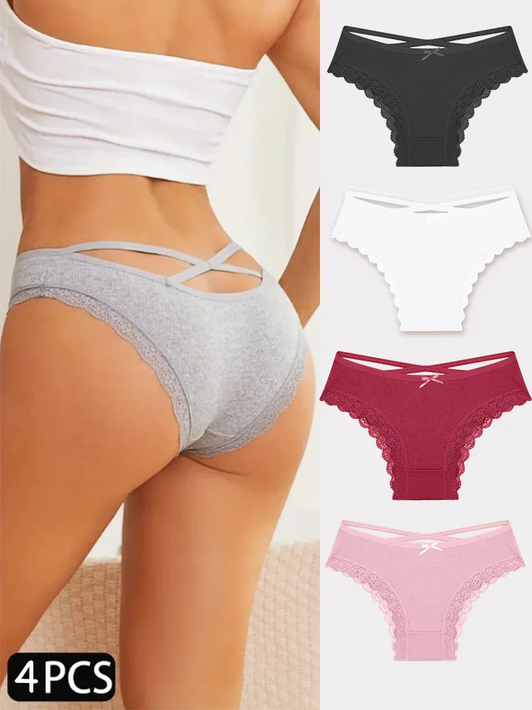 4PCS Cotton Seamless Panties Hollow Sexy Design Unique Low Waist Women Panties Breathable Girls Underwear Soft Lingerie S-XL