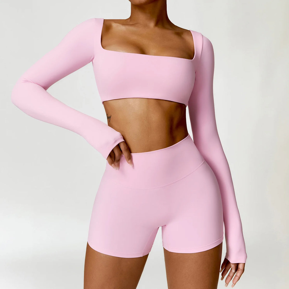 Hearuisavy Summer 2PCS Long Sleeve Gym Set Women Yoga Clothes Quick-Drying Sportswear Running Leggings Workout Sports Crop Top
