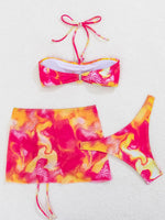 with Mesh Skirt 3D Flowers Halter Bandeau Bikini Female Swimsuit Women Swimwear Three-pieces Bikini Set Bathing Suit Beachwear