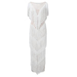 Womens Deep V Midi Fringed Dresses Sleeveless Pencil Party Solid Elegant Sexy Skirt Long Dresses Evening Party Mujer
