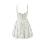 Vietnamese Sweet Lace Trimmed Camisole Dress For Women With Cross-back Cutout Waist-cinching Floral Print Puffy Short Skirt 24AK