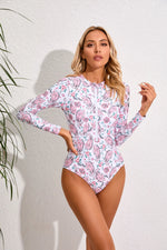 2024 Sexy Zipper Long Sleeve Women One Piece Swimsuit Floral Monokini Swim Wear Surfing Bathing Suit Swimwear Female Clothes