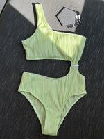 Wrinkled Asymmetric One Shoulder Female Swimwear One Piece Swimsuit Women Monokini Bather High Cut Out Bathing Suit Swim Lady