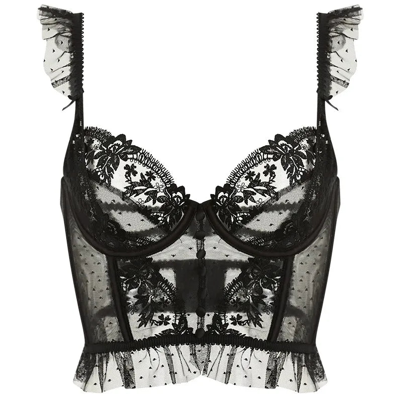 Summer French Lace Bralette Beach Set Sheer Ultra Thin Embroidered Waistcoat Thong See Through Light Support AU S-XL MOYISU BC