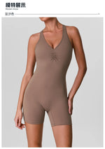 Cross Back V-neck Short Yoga Jumpsuit Women Quick Drying Solid Sleeveless Sports One Piece Suit Outdoor Recreation Bodysuits
