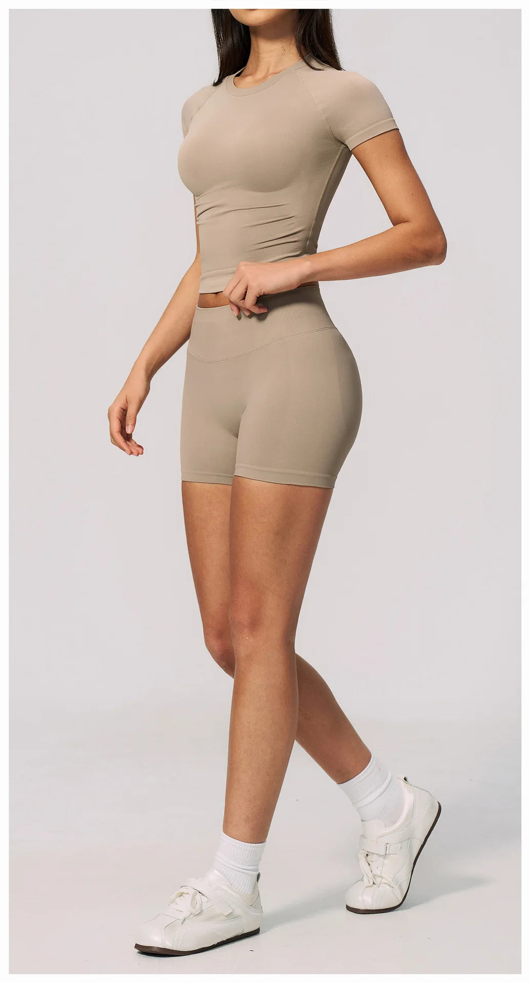 Seamless Yoga Sets Women Short Sleeve O Neck Slim Sports T Shirts Gym Outfits Abdominal Compression Shorts Running Fitness Suit