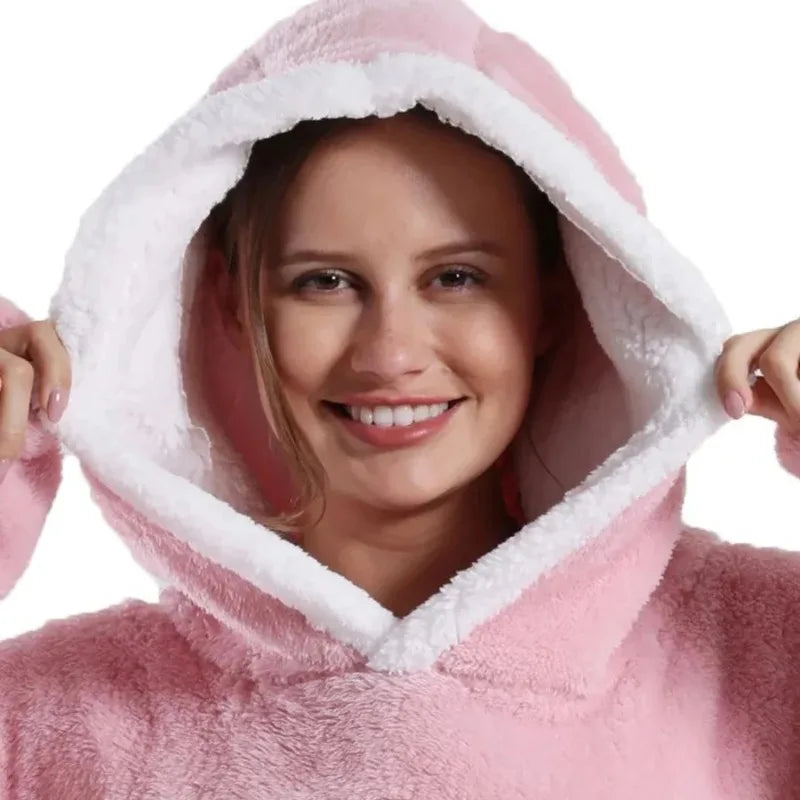 Winter Extra Long Wearable Hoodies Blanket Adult Warm Pullover Sweatshirt Oversized Fleece Hooded Blanket with SleevesRobe