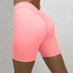 Sexy High-Waisted Yoga Shorts - Deep V Back Ruffled Booty Lift Women Tummy Control Workout Gym Peach Butt Fitness Shorts