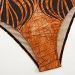 2025 Sexy Women's Retro Print Scoop Neck Padded Long Sleeve One Piece Swimsuits High Cut Bathing Suits Swimwear Bodysuit