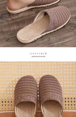 Women Indoor Linen Slippers 2025 Spring Summer Shoes Anti-slip Light Weight Breathable Lace Couples Home Floor Slides