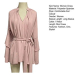 Mini Dress with Belt Summer Ruffle Long Sleeve Dress for Women Casual V Neck A-line Swing Dresses Irregular Vacation Dress