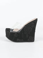 Summer Bohemia Vacation Flower Embroidery Platform Sandals Women Wedges Mules Shoes Super High Heels Outdoor Slides Sandals