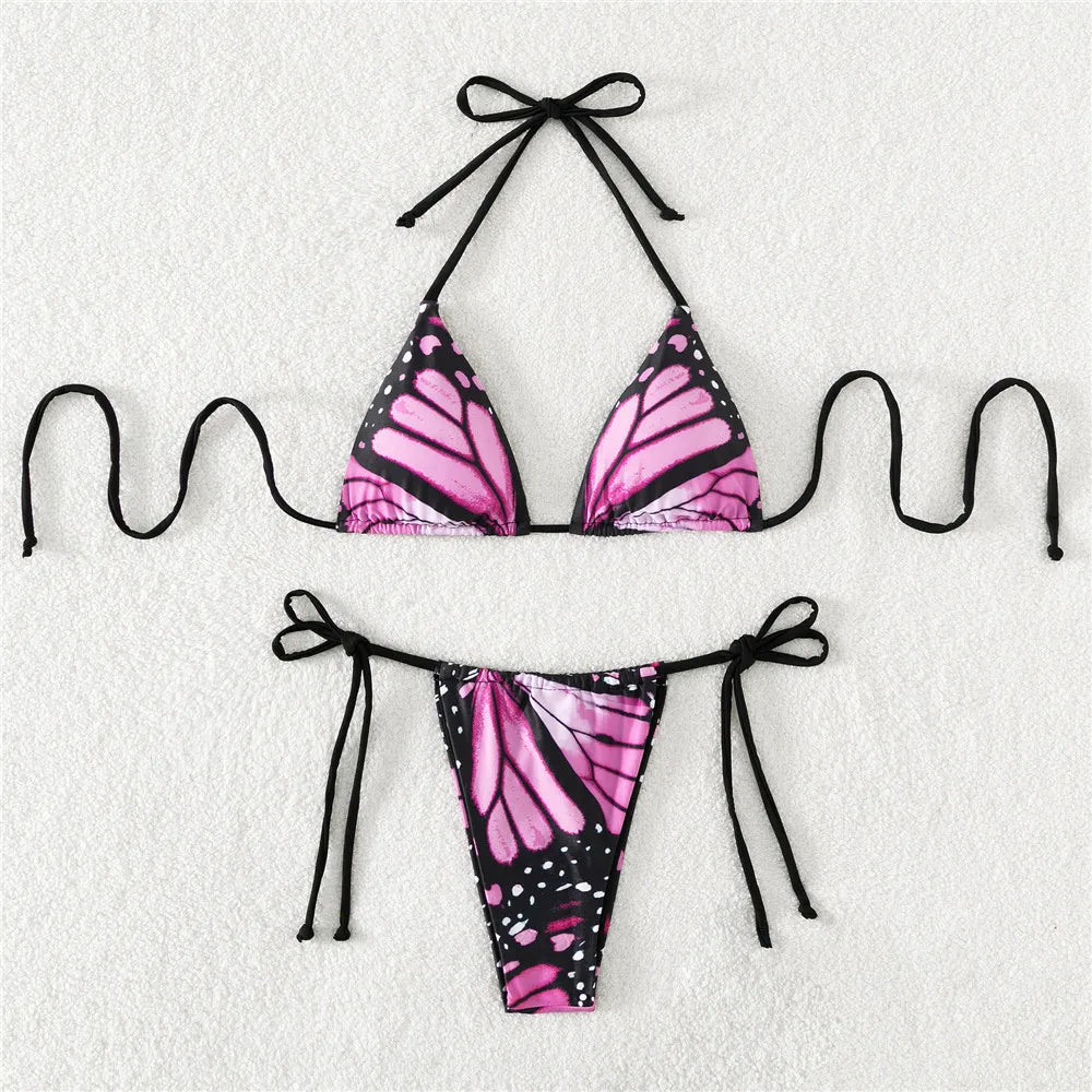 Sexy Butterfly Print Swimwear String Bikinis Set Micro Extremo Mini Thong Swimsuit Women Bathing Suit Triangle Bikini 2026 Mujer