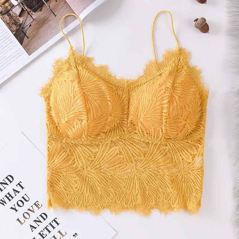 Women Floral Lace Bra Female Underwear Sexy Lingerie Lace Top Removable Pads Non-wire Solid Color Bralette Push-Up Brasieres