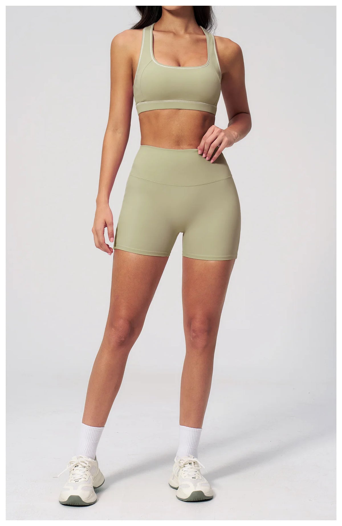 Summer New Color Contrast Yoga Set Women Tight I-shaped Back Sports Bra Versatile Fitness Suit High Waist Shorts Workout Clothes