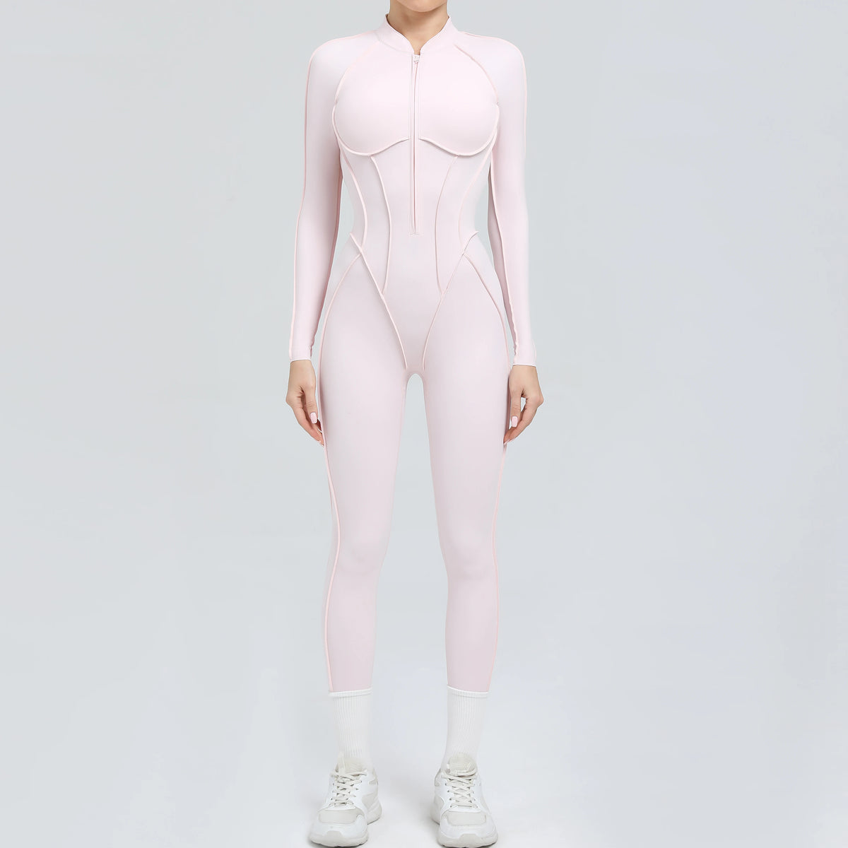 Padded Women Long Sleeve Sport Yoga Jumpsuit Workout Clothes for Women Sportwear Backless Zipper Fitness Gym Outfit