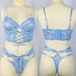 Women Intimates Sexy Bra & Panties Underwear Set Lace Splicing Perspective Sexy Lingerie Erotic 2-Piece Bra + Panty Set