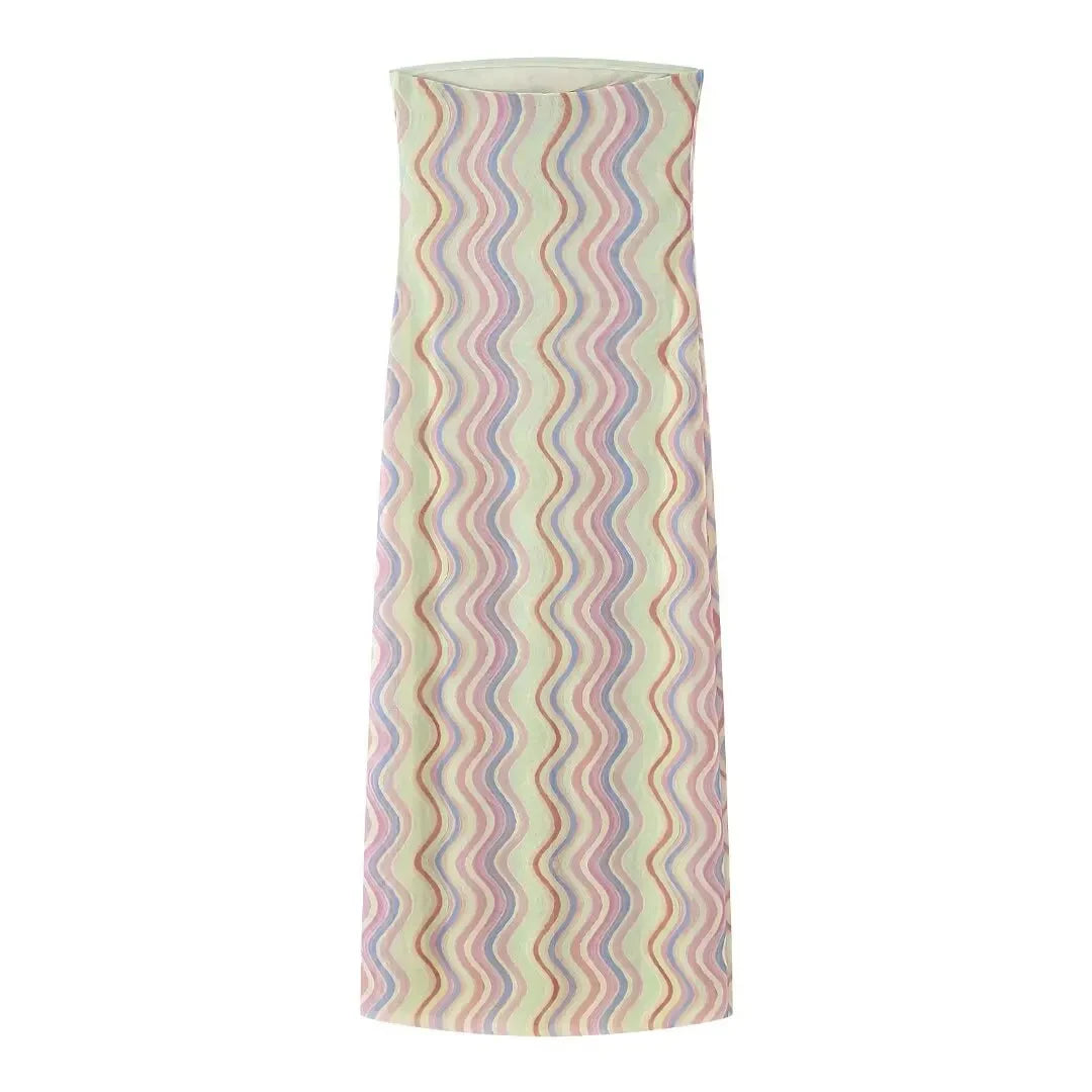 2024 Dress For Women Summer Chic Print Mesh Sleeveless Sexy Side Slit Slim Dresses Wild Beach Resort Style Woman Dress