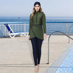 3Pcs/Set Women Split Swimsuit Front Skirt Secure Zipper Closure UV Protection Tops Long Swimming Trousers Set With Headscarf