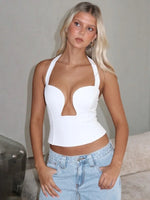 FDYOUI Sexy Hollow Out Corset Tops for Women Halter Backless Bandage Skinny Camisoles Lady White Black Cropped T-shirt Clubwear