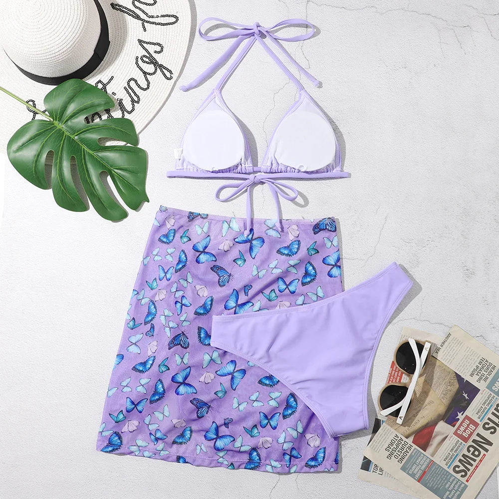 3 Pieces Bikini Set With SkirtTie Dye String Thong Bathing Suit Women Swimsuit FemaleSwimwear Beach Wear Swim Lady Summer