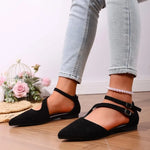 New Sandals for Women One Line Buckle Pointed Pointed-toe Flat-heeled Sandals Women's Suede Fashion Women'S Black Flats Shoes