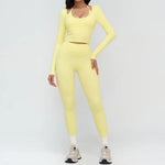 2 Pieces Sportswear Women Yoga Set Gym Clothes Fitness Set Outfit Outdoor Long-Sleeved Shirt Tracksuits Sports Bra Gym Leggings