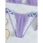 Purple Shiny Ring Ribbed Women Swimwear Bikini Female Swimsuit Two-Pieces Bikini Set Brazilian Bather Bathing Suit Swim V3385