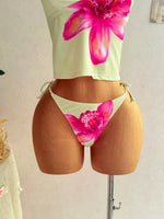 DEKA Brazilian Lace-up Bikini Set Lady Yellow Swimwear Women Strapped Print Tankini Set Backless Swimsuit Summer Beach Bath Suit