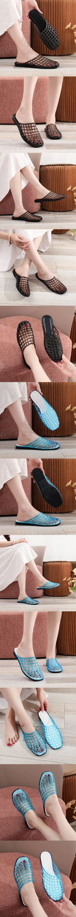 EUR Size Transparent PVC Jelly Slide Mules Women Hollow Breathable Cutout Closed Toe Slip On Flat Sandals Indoor Outdoor Slipper