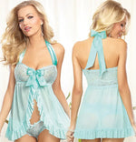 Sleepwear Women Sexy Lingerie Lace See Through Erotic Nightgowns Temptation Lady Backless Night Dress and Thong Set