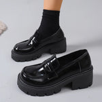 British Style Thick Heels Loafers Women Fashion Slip On Chunky Platform Pumps Woman Plus Size 35-42 Pu Leather Student Shoes